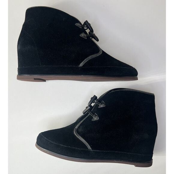 Anthropologie 80%20 Hidden Wedge Ankle Bootie Womens 10 Black Suede Toggle - Picture 7 of 13
